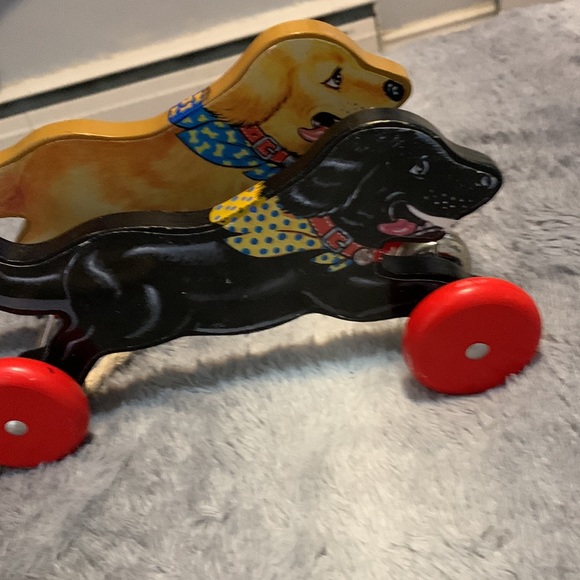 VTG Schylling Wooden Pull Toy Racing Dogs w/ Bell Black Lab & Golden Retriever - Picture 4 of 4